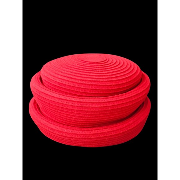 Vintage B Michael Red Wool Felt Hat Statement Sculptural Church Swirl Layered - Picture 1 of 10